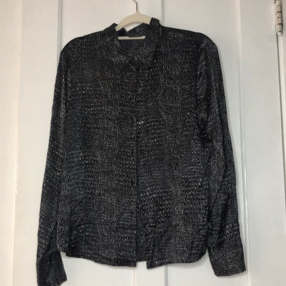 New York and Co Grey Black Snake Print 100% Silk Long Sleeve Blouse Top XL - Picture 1 of 11